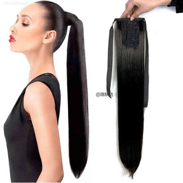 

wig strap chemical fiber horsetail tail straight, Black