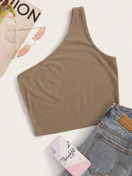 

ribbed one-shoulder crop d10s#, White