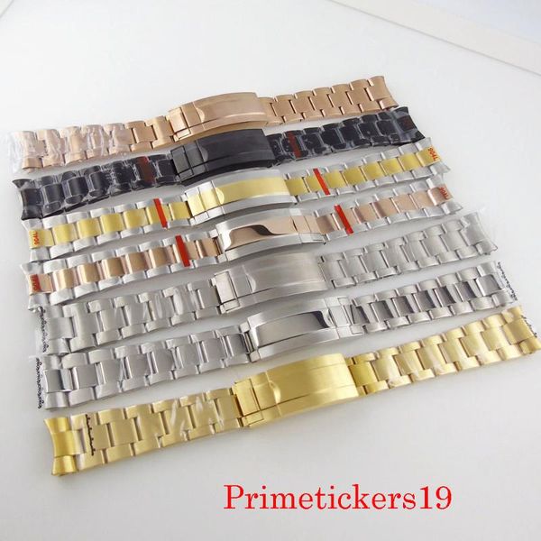

watch bands 20mm width no logo stainless steel oyster bracelet wit glide lock gold plated black pvd deployment buckle, Black;brown
