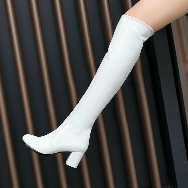 

boots 2021 fashion knee high women's winter thick heel stretc long slip on autumn shoes woman black white