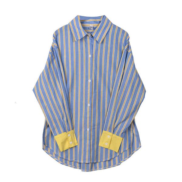 

women's blouses & shirts [ewq] korea chic summer color contrast blue striped trend women long fashion loose female 16e1950 6piu, White