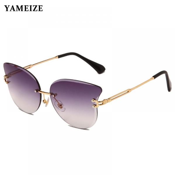 

sunglasses cat eye women vintage rimless cutting lens sun glasses metal gradient brown pink ladies oculos gafas de sol, White;black