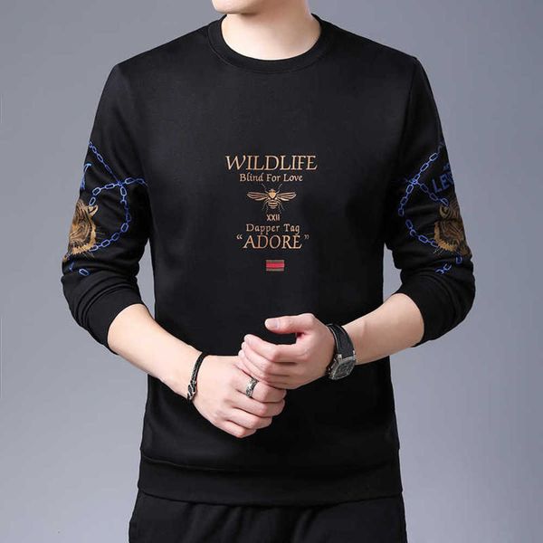

fashion brand casual loose printing long-sleeved t-shirt men's bottoming shirt, Black