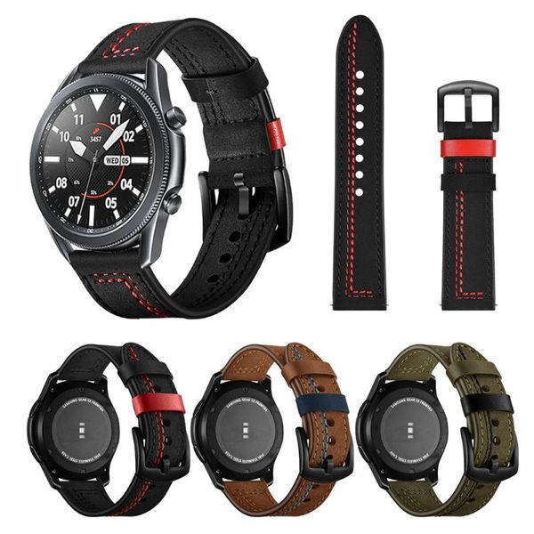 

watch bands stitching leather strap for samsung galaxy 3 45mm 41mm sm-r850 sm-r840 band watch3 active 2 bracelet watchband, Black;brown