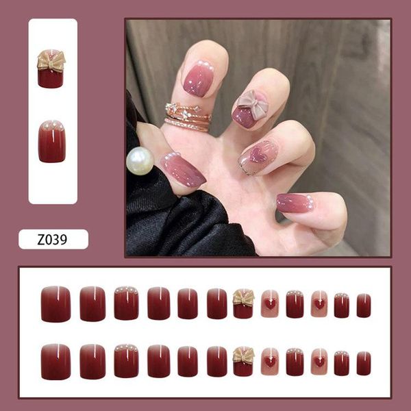 

false nails nail art 24pcs french jelly grapes wear long paragraph fashion manicure patch save time wearable ey669, Red;gold