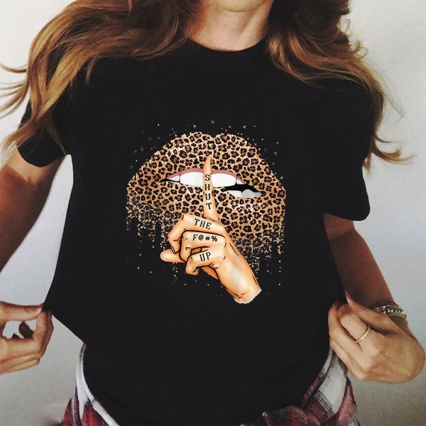 

zogankin cool streetwear female black t-shirt leopard lips print harajuku women summer cotton t shirt femme c0220, White