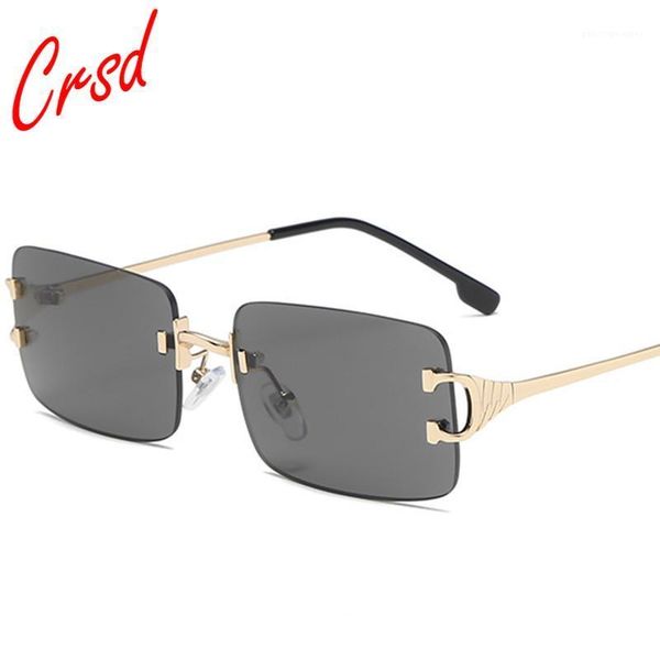 

sunglasses crsd 2021 square frameless trimmed ladies metal retro wild sunshade colored fashion personality trend men glasses, White;black