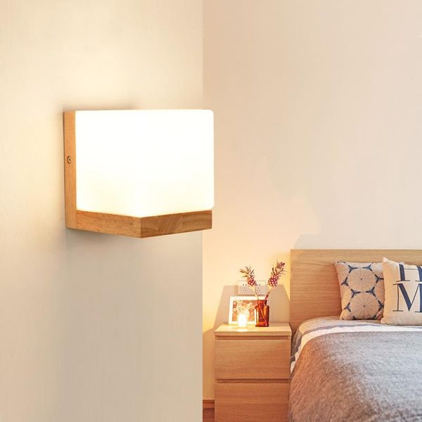 

wall lamp modern wood lights bedroom hallway wandlamp bed light nordic home lighting sconce vintage