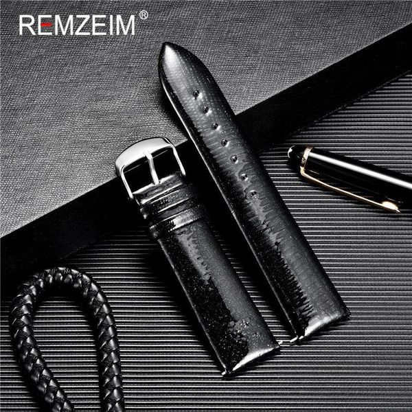 

watch bands remzeim genuine leather watchbands 14/16/18/20/22mm steel pin buckle band strap wrist belt bracelet + tool, Black;brown