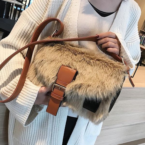 

plush autumn winter wide crossbody bag women large bag korean style of large capacity one shoulder fur bag