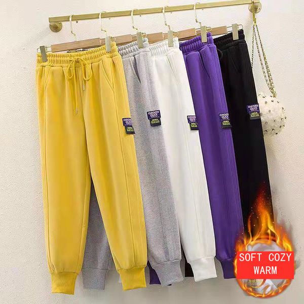 

womens harem pants full length ankle banded pantalettes winter thick warm soft fleece inside pockets design ovesized trousers, Black;white