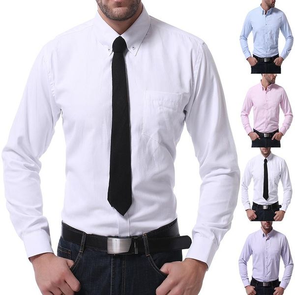 

men's dress shirts 2021 fashion mens business casual button down long sleeved solid color slim fit formal, White;black
