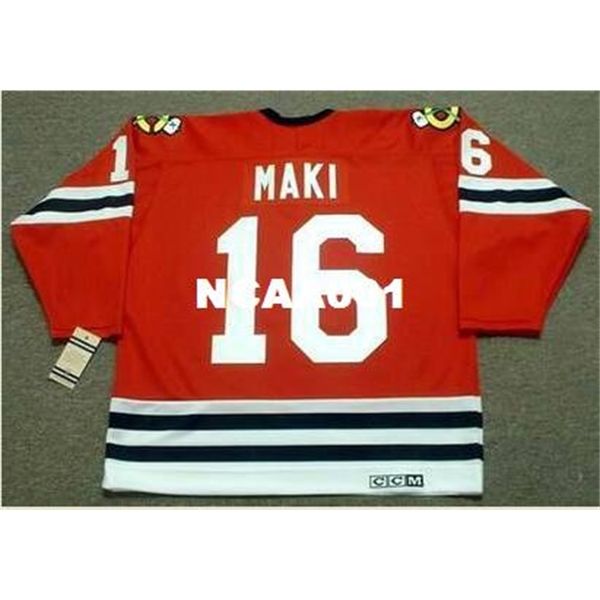 

001s #16 chico maki chicago blackhawks 1963 ccm vintage retro hockey jersey or custom any name or number retro jersey, Black