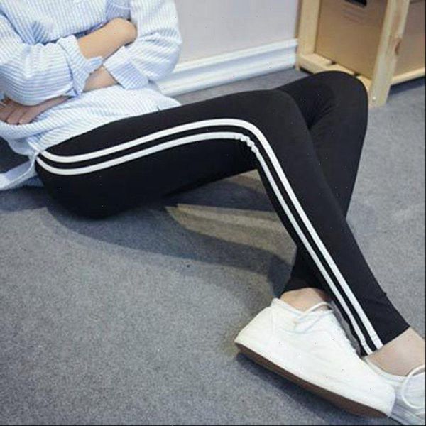 

lady spring autumn active wear striped leggings big size  xxl 50 slim fitted leggings modal casual ankle pant trousers, Black