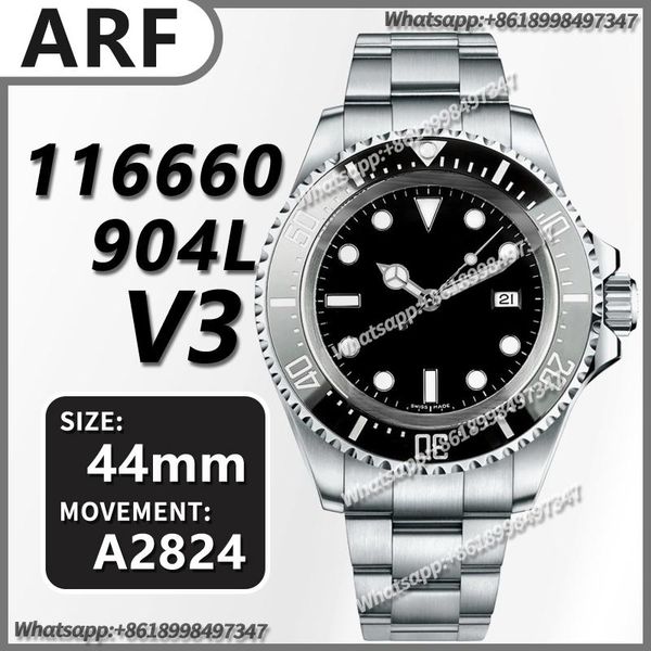 

wristwatches men's automatic mechanical watch 44mm sea-dweller 116660 "d-blue" arf 1:1 edition 904l ss case and bracelet sh31, Slivery;brown