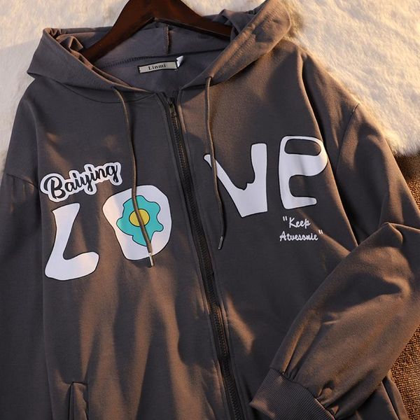 

women's hoodies & sweatshirts vintage jacket streetwear zip up y2k letter printing sweatshirt women korean harajuku pocket hoodie long, Black