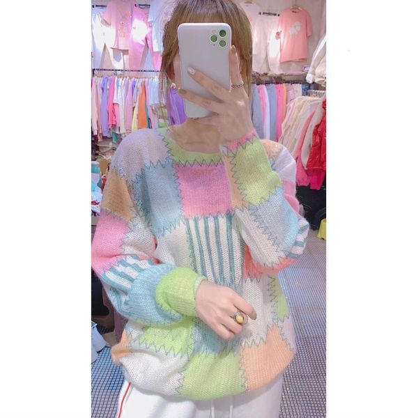 

women's sweaters autumn irregular diamond iris contrast loose chess sweater oyy2, White;black