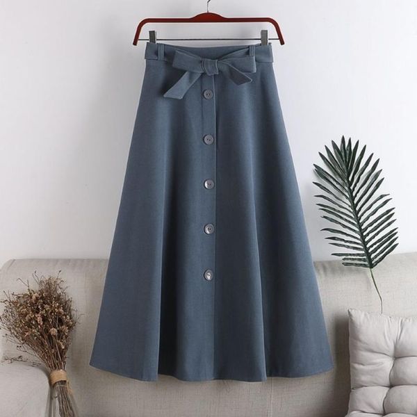 

women 2021 spring autumn new a-line midi skirt female chic single-breasted high waist skirts ladies vintage casual skirt b984, Black