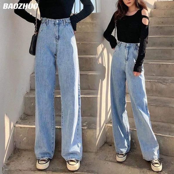 

chenshann women's jeans woman high waist clothes wide leg denim clothing blue streetwear vintage quality 2021 fashion harajuku straight