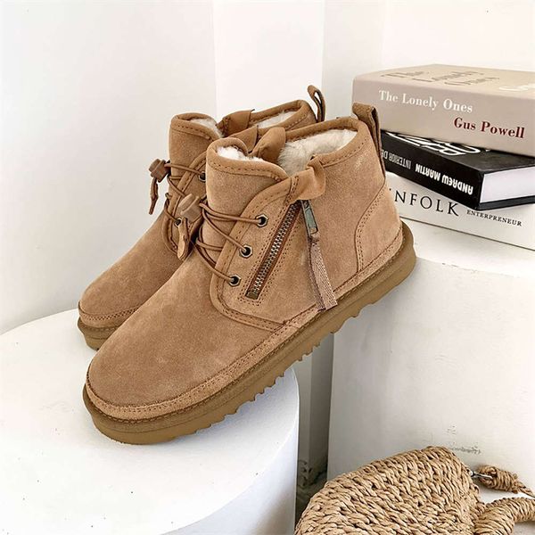 

designer fashion men's snow boots, fur, a short tube, warm cotton martens shoes, winter ug casual street shooting series, Black