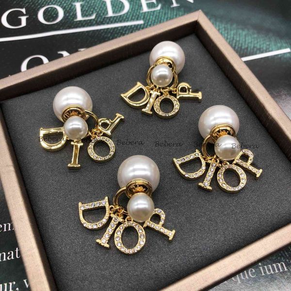 

special offer 75% off outlet online pearl crystal earrings lady earrings pearl letter, Golden