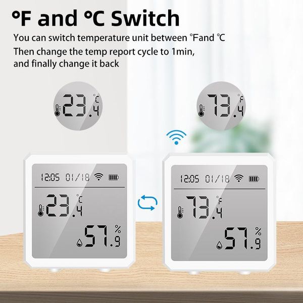 

smart home control wifi thermometer hygrometer voice wireless room temperature humidity sensor battery powered household
