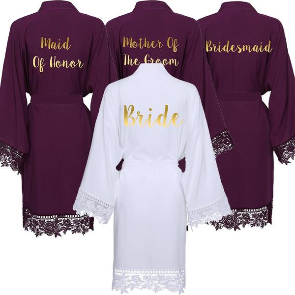 

women's sleepwear cotton lace robe bride print custom bridesmaid robes women wedding bridal bathrobe purple, Black;red