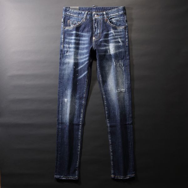 

2021 new italian style fashion men autumn newly slim fit retro blue vintage jeans streetwear painted designer pants 3orz