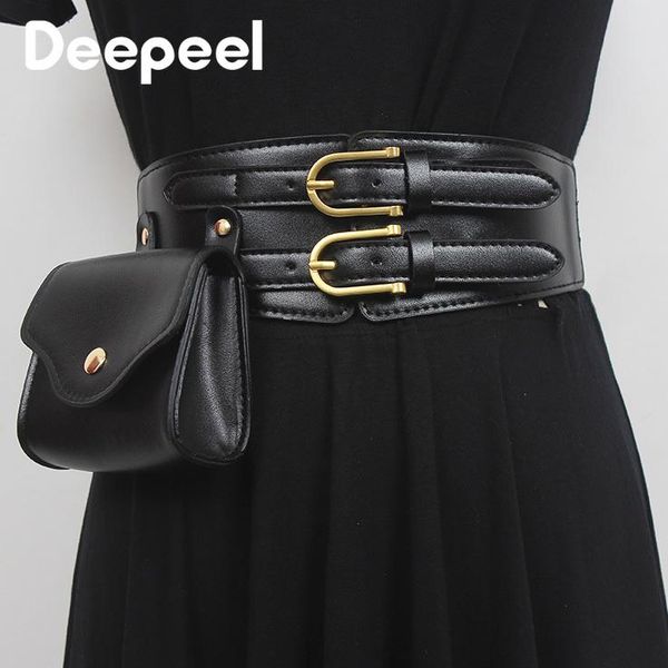 

belts deepeel 1pc 8*66cm women's elastic decoration waist bag cummerbunds female corset leather craft double buckle luxury woman belt, Black;brown