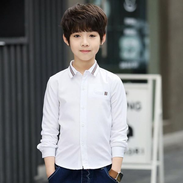 

shirts autumn boy for children cotton pure color long sleeve shirt teenage school boys handsome white kids clothes 4-13y, White;black