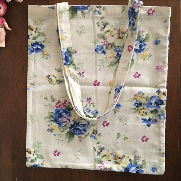 

shopping bags yile cotton linen eco tote shoulder bag blue yellow floral flower 605-5