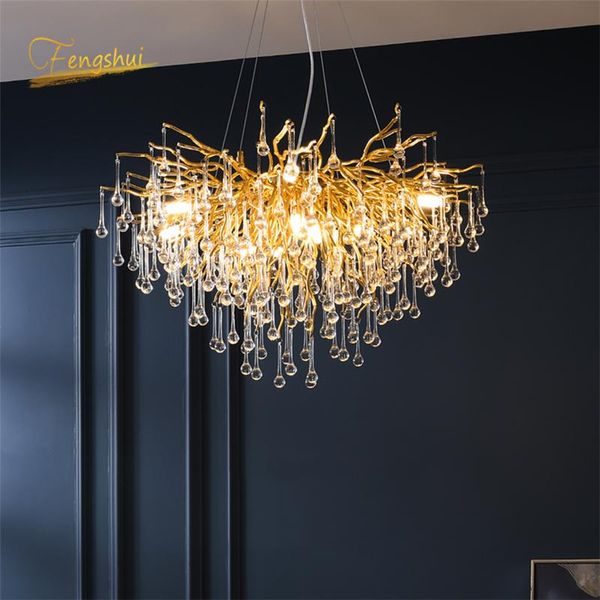 

nordic luxury crystal led chandeliers lighting dimming loft villa lustre water drop living room decoration l hall home decor