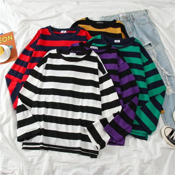 

women's t-shirt fives colors women cotton purple striped slim fit t shirt harajuku tshirt summer long sleeve korean feminina, White