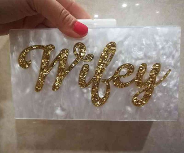 

name letter wifey silver evening bag gold glitter acrylic wallet brand beach lady party wedding handbags box clutches purse women