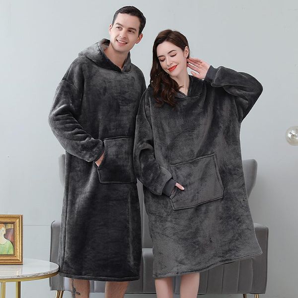 

women's sleepwear 2021 women woman femme pajama sets nightgowns sleepshirts robes men same sluggard hooded outdoor warm blanket hoodie, Black;red