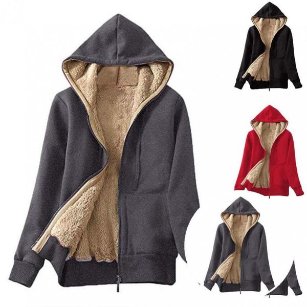 

women's jackets women casual plush drawstring pockets hoodie lady for daily wear, Black;brown