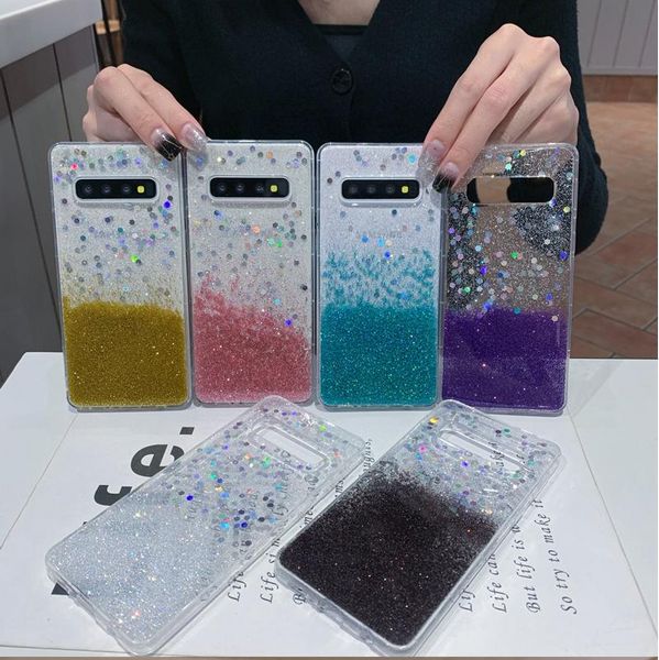 Gradienten Glitterfolie Weiche TPU-Hüllen für iPhone 11 Pro XR xs max x 8 7 S20 ultra s10 plus transparente Konfetti-Pailletten-Flocken-Telefonabdeckung