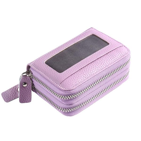 

card holders fashion brand genuine leather women holder double zipper large capacity female id case bag wallet, Brown;gray