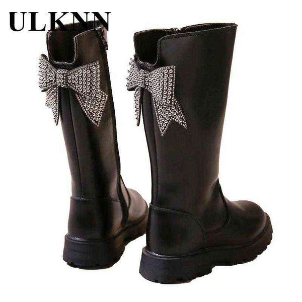 

shoes for winter boots girl children their snow boots students black silk bowknot princess soft bottom high rhinestone boots g1210, Black;grey