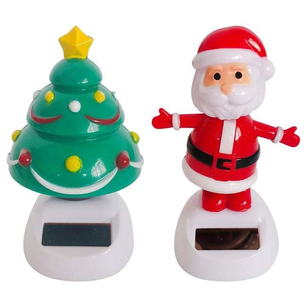 

christmas decorations 2x solar toys dancing figurines tree & santa claus for home car window decoration kids