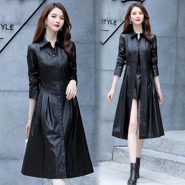 

women's wool & blends haining leather fur mid long sheepskin coat slim autumn and winter windbreaker korean fashion, Black
