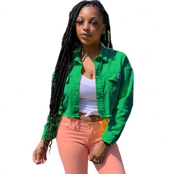 

solid casual denim women's jacket 2021 autumn sleeve full hip hop pocket bag fashion streetwear outwear 8u2e, Black
