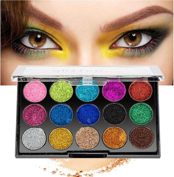 Glazzi Glitter Eyeshadow Paleta Brilhante Maquiagem Palete Shimmer 15 Cores Sombra de Olho Longos Longos Cosméticos Cosméticos, Mineral Ultra Shimmer Shumbes