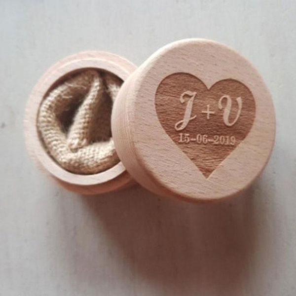 

gift wrap custom wedding ring box wood engraved personalized bearer initial letters pillow
