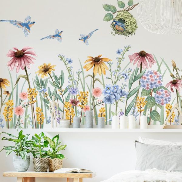 

wall stickers daisy flower baseboard decorative sticker corridor bedroom background bird fresh