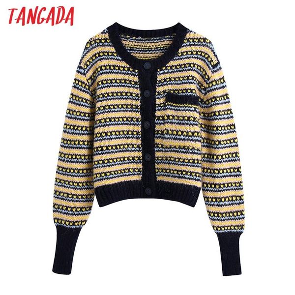 

women's knits & tees tangada women elegant striped cardigan jumper lady fashion pocket knitted coat be452, White