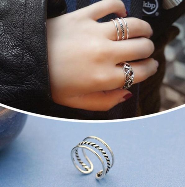 

wedding rings dieerlan bohemian vintage 925 sterling silver big hollow multi-layer line for women ladies statement jewelry, Slivery;golden