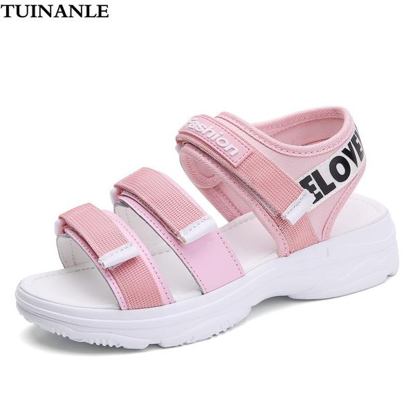 

sandals tuinanle summer women hook&loop white platform comfortable thick sole beach shoes gladiator, Black