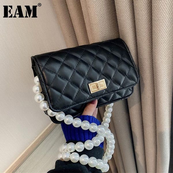 

eam] women spring new pearls chains small pu leather flap personality all-match crossbody shoulder bag fashion 2021 18a1805