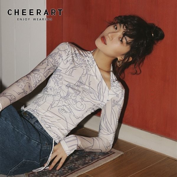 

cheerart drawing print t shirt women irregular neck body tee shirt shir designer underwear fall tee shirt femme clothing 210310, White